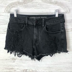 *3/$20* AMERICAN EAGLE Black Hi Rise Shortie with Lace Boho Festival Hippie 6